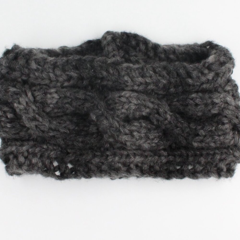 Handmade Hand Knit Chunky Cable Knit Acrylic Slate Grey Ear Warmer Headband
